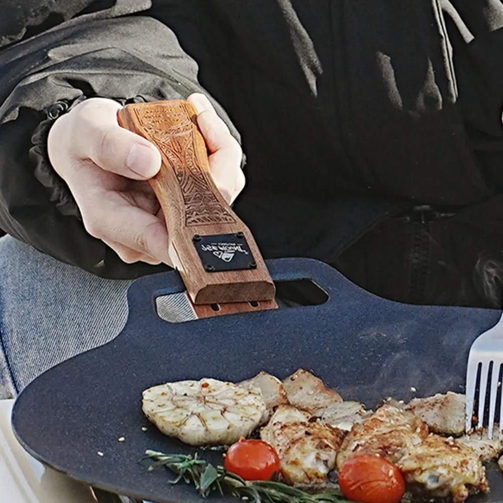 Camping Hiking Cooking - Outdoor Natural Wood Grill Pan Handle