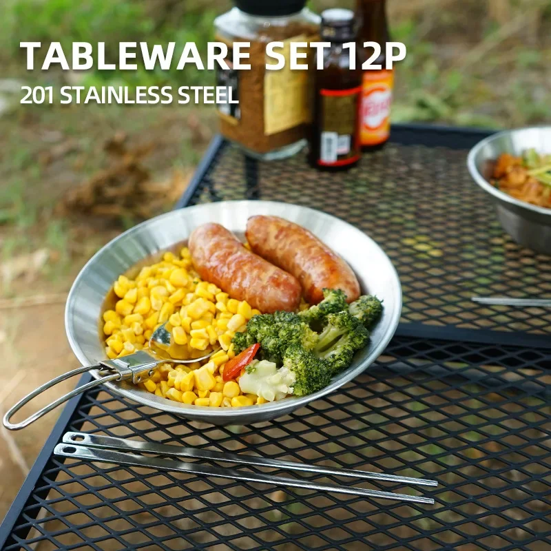 12PCS Portable Outdoor Tablewa - Camping Cooking Dining Set 评论和价格