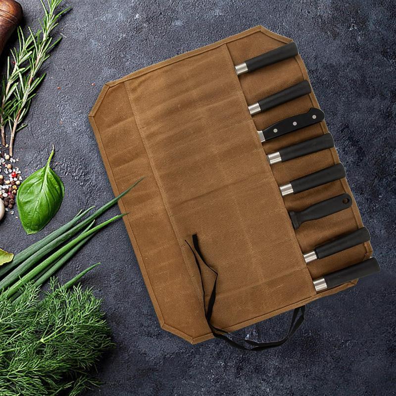 Waxed Canvas Chef Knife Roll M - Camping Cooking Organizer 评论和价格