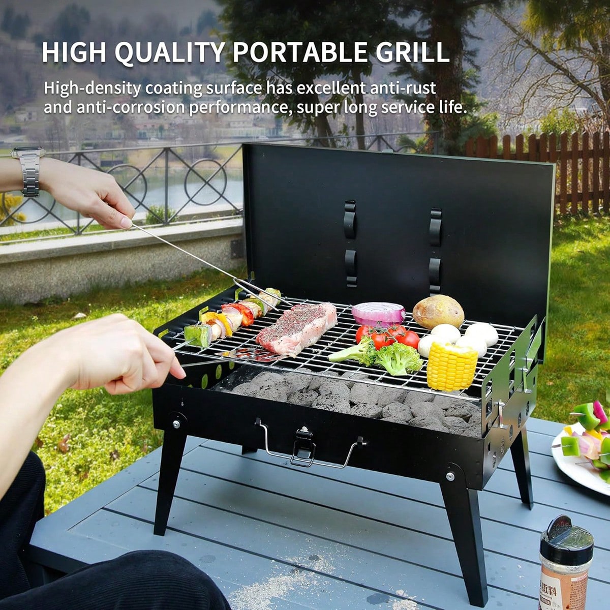 1pc Small Portable Charcoal Gr - Camping Hiking Cooking 评论和价格