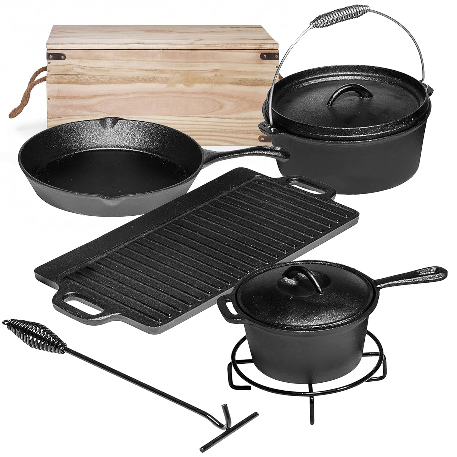 Camping Cooking Set Of 7. Pre  - Camp Dutch Oven Cast 评论和价格